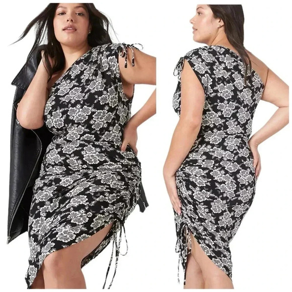 LANE BRYANT Floral One-Shoulder Bodycon Dress sz 26/28 Black & Ivory Jersey Knit - Picture 1 of 8